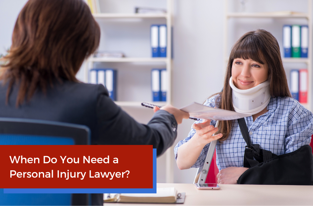 an injured woman talking to a personal injury lawyer after an accident