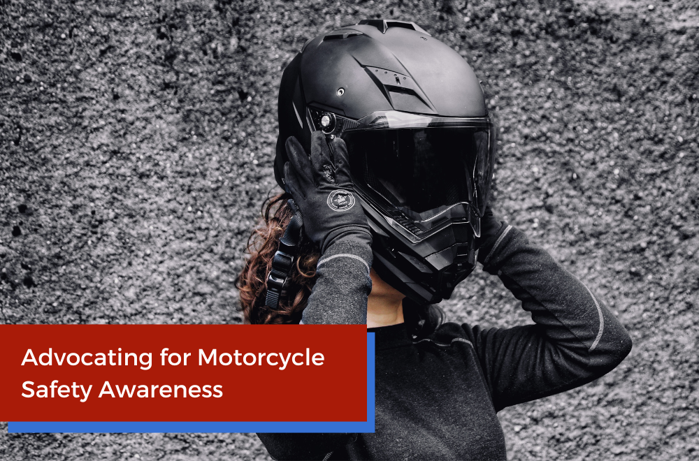 woman putting on her helmet before going on a ride on her motorcycle